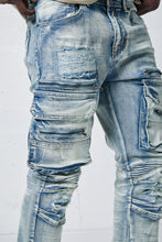 Load image into Gallery viewer, Premium Washed Slim Fit Stretch Cargo Denim Jeans with Zipper Detail # D610