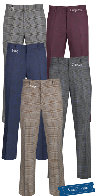 Slim Fit Luxurious Wool Feel Poly Rayon Plaid Dress Pants By Vinci