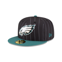 Load image into Gallery viewer, Philadelphia Eagles 59Fifty 5950 Black &amp; White Pinstripe New Era Sideline Fitted Cap