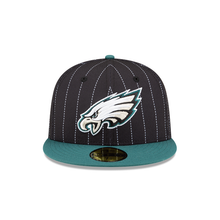 Load image into Gallery viewer, Philadelphia Eagles 59Fifty 5950 Black &amp; White Pinstripe New Era Sideline Fitted Cap