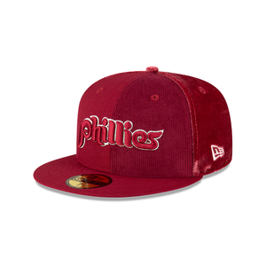 Philadelphia Phillies New Era 59Fifty 5950 Triple Red Satin Velvet & Corduroy Fitted Cap