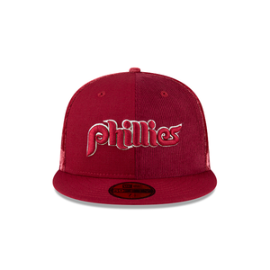 Philadelphia Phillies New Era 59Fifty 5950 Triple Red Satin Velvet & Corduroy Fitted Cap