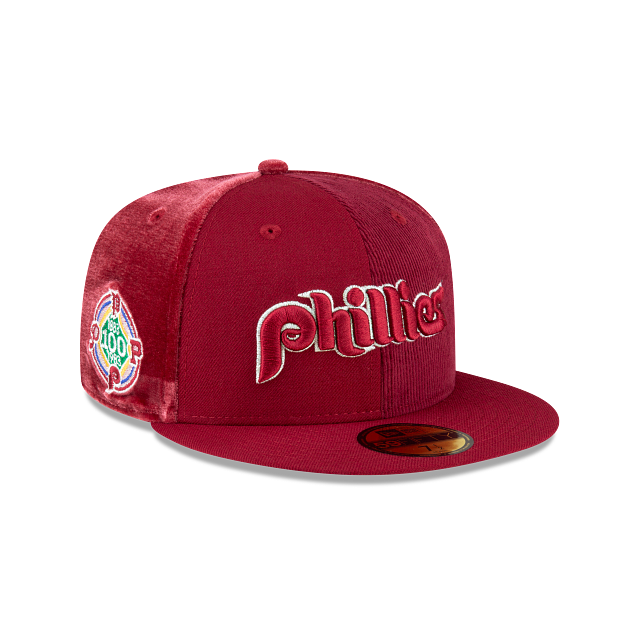 Philadelphia Phillies New Era 59Fifty 5950 Triple Red Satin Velvet & Corduroy Fitted Cap