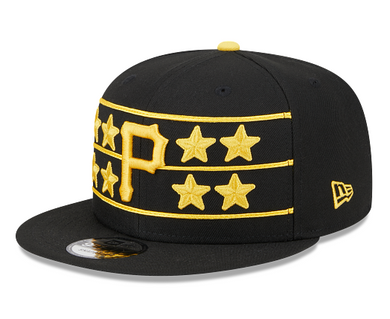Black cap with yellow stars and logo on a black background