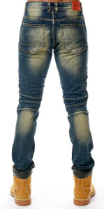 Premium Washed Slim Fit Stretch Denim with Moto Panel Trim Jeans