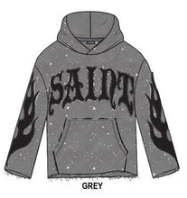 Load image into Gallery viewer, Acid Washed French Terry "Saint" Graphic Sparkled Rhinestone Pullover Hoody &amp; Matching Fleece Pants Set # F25124
