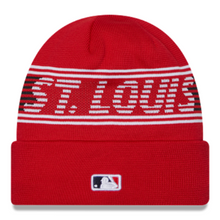 Load image into Gallery viewer, Red ST. LOUIS CARDINALS beanie with 'St. Louis' text and MLB logo