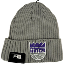 Load image into Gallery viewer, Gray beanie with Sacramento Kings logo and New Era label 