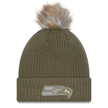 Load image into Gallery viewer, Seattle Seahawks New Era Fleece Lined Salute to Service Pom Knit Beanie