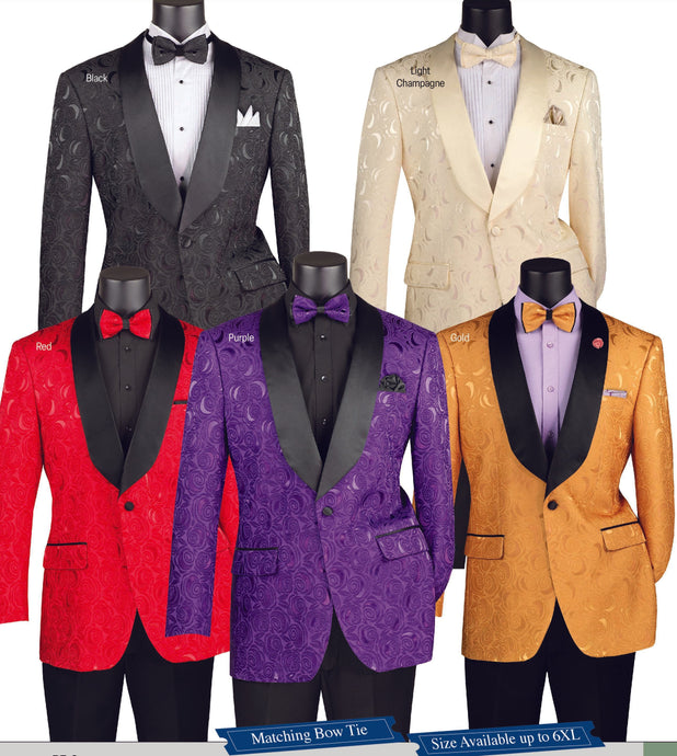 Shawl Lapel Single Breasted One Button Regular Fit Floral Pattern Jacquard Blazer with Matching Bowtie