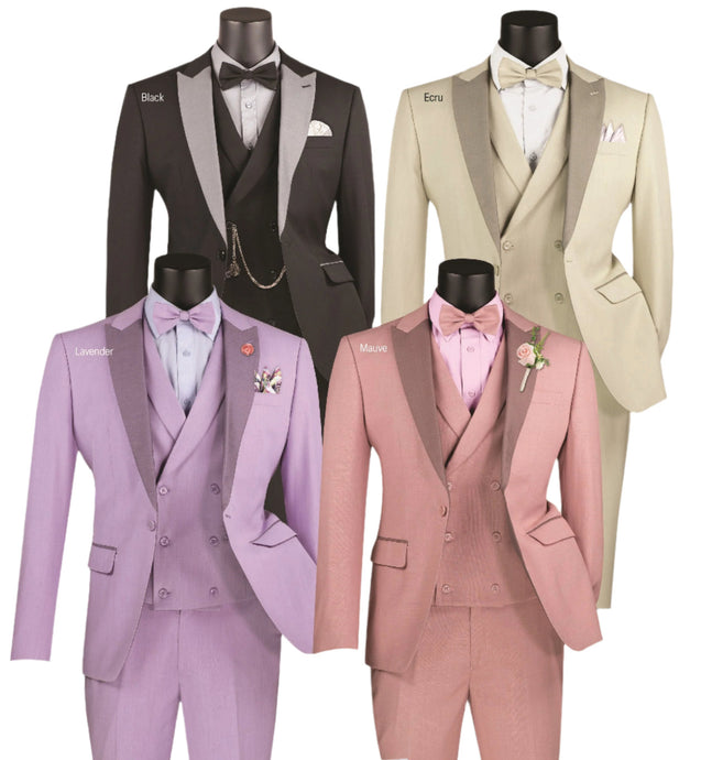 Slim Fit Single Breasted 4 Piece Luxurious Wool Feel Suit Tux with matching Bow-Tie