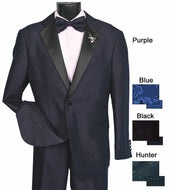 Single Breasted Two Button Notch Satin Lapel Suit Tux with Matching Bowtie # 9644