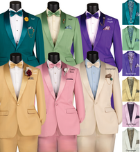 Load image into Gallery viewer, Slim Fit Shawl Collar Tux with matching Bow-Tie in Teal, Sage, Royal Purple, Light Gold, Dusty Rose, Black &amp; Champagne #TSS2