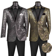 Modern Fit Single Breasted Two Button Sateen Lapel Jacquard Fabric Blazer with Matching Bow-Tie