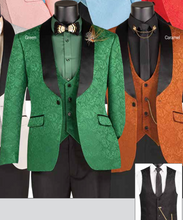 Load image into Gallery viewer, Slim Fit Shawl Collar 3 Piece Jacquard Fabric Tux in Black, White, Red, Light Blue, Pink, Green, Caramel &amp; Royal  # TVSJ1