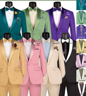 Slim Fit Shawl Collar Tux with matching Bow-Tie in Teal, Sage, Royal Purple, Light Gold, Dusty Rose, Black & Champagne #TSS2
