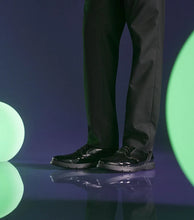 Load image into Gallery viewer, Spyre Plain Toe Black Patent Elastic No-tie Laces easy slip-on, slip-off Stacy Adams Shoe
