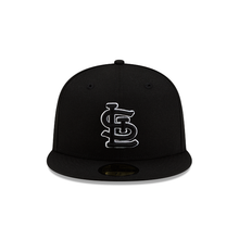 Load image into Gallery viewer, St. Louis Cardinals New Era 59Fifty 5950 Black on Black with White Outline on Logo Fitted Cap