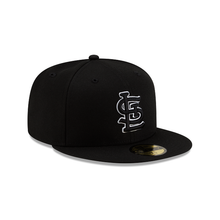 Load image into Gallery viewer, St. Louis Cardinals New Era 59Fifty 5950 Black on Black with White Outline on Logo Fitted Cap