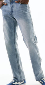 Straight Fit Stretch 3D Whisker Finish Washed Twill Jeans