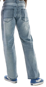 Straight Fit Stretch 3D Whisker Finish Washed Twill Jeans