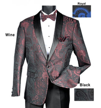 Load image into Gallery viewer, Single Breasted One Button Shawl Collar Paisley Design Sport coat with Matching Bow Tie by Mazari