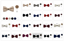 Load image into Gallery viewer, Velvet Two Toned Bow Tie with Matching Lapel Pin # BPVS100 BPVR100 BPVG100 BPVB100
