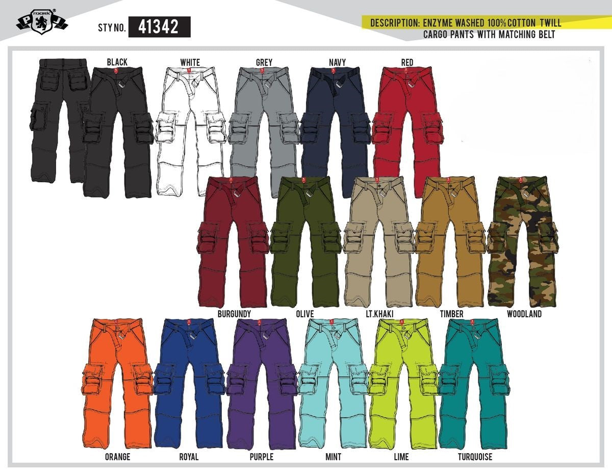 Washed Twill Cargo Pants by Bleecker & Mercer - PJ Mark Burgundy Olive Royal Purple