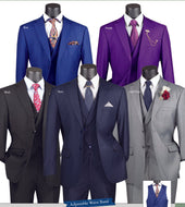 Modern Fit Single Breasted Two Button Three piece Suit by Vinci in Light Grey
