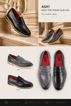 Load image into Gallery viewer, Classy &amp; Elegant Moc Toe Strap Faux Leather Slip On Dress Shoe from The Ashford Collection # ASH1