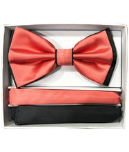 Load image into Gallery viewer, Two Tone Double Layered Pre-Tied Bow Tie with Two Hankies # BT2T100