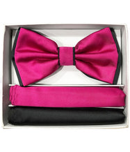 Load image into Gallery viewer, Two Tone Double Layered Pre-Tied Bow Tie with Two Hankies # BT2T100