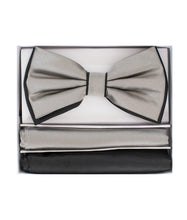 Load image into Gallery viewer, Two Tone Double Layered Pre-Tied Bow Tie with Two Hankies # BT2T100