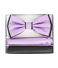 Load image into Gallery viewer, Two Tone Double Layered Pre-Tied Bow Tie with Two Hankies # BT2T100