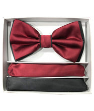 Load image into Gallery viewer, Two Tone Double Layered Pre-Tied Bow Tie with Two Hankies # BT2T100