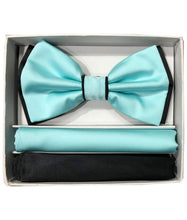 Load image into Gallery viewer, Two Tone Double Layered Pre-Tied Bow Tie with Two Hankies # BT2T100