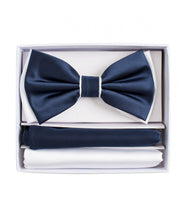 Load image into Gallery viewer, Two Tone Double Layered Pre-Tied Bow Tie with Two Hankies # BT2T100