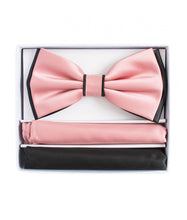 Load image into Gallery viewer, Two Tone Double Layered Pre-Tied Bow Tie with Two Hankies # BT2T100