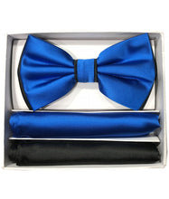 Load image into Gallery viewer, Two Tone Double Layered Pre-Tied Bow Tie with Two Hankies # BT2T100