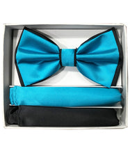 Load image into Gallery viewer, Two Tone Double Layered Pre-Tied Bow Tie with Two Hankies # BT2T100