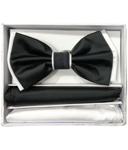 Load image into Gallery viewer, Two Tone Double Layered Pre-Tied Bow Tie with Two Hankies # BT2T100