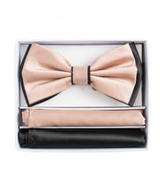 Load image into Gallery viewer, Two Tone Double Layered Pre-Tied Bow Tie with Two Hankies # BT2T100
