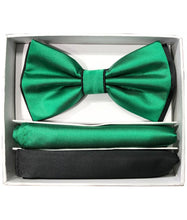 Load image into Gallery viewer, Two Tone Double Layered Pre-Tied Bow Tie with Two Hankies # BT2T100