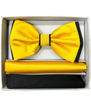 Load image into Gallery viewer, Two Tone Double Layered Pre-Tied Bow Tie with Two Hankies # BT2T100