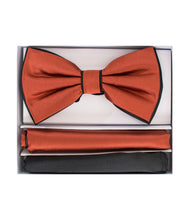 Load image into Gallery viewer, Two Tone Double Layered Pre-Tied Bow Tie with Two Hankies # BT2T100