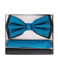 Load image into Gallery viewer, Two Tone Double Layered Pre-Tied Bow Tie with Two Hankies # BT2T100