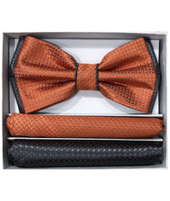 Load image into Gallery viewer, Two Tone Double Layered Pre-Tied Bow Tie with Two Hankies # BT2T101