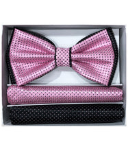 Load image into Gallery viewer, Two Tone Double Layered Pre-Tied Bow Tie with Two Hankies # BT2T101