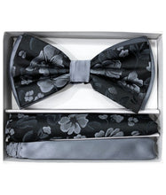Load image into Gallery viewer, Two Tone Double Layered Pre-Tied Floral Design Bow Tie with Two Hankies # BT2T104