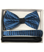Load image into Gallery viewer, Two Tone Double Layered Pre-Tied Bow Tie with Two Hankies # BT2T108